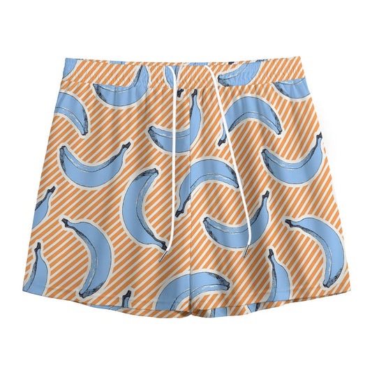Retro Blue Banana Pattern Print Mesh Shorts