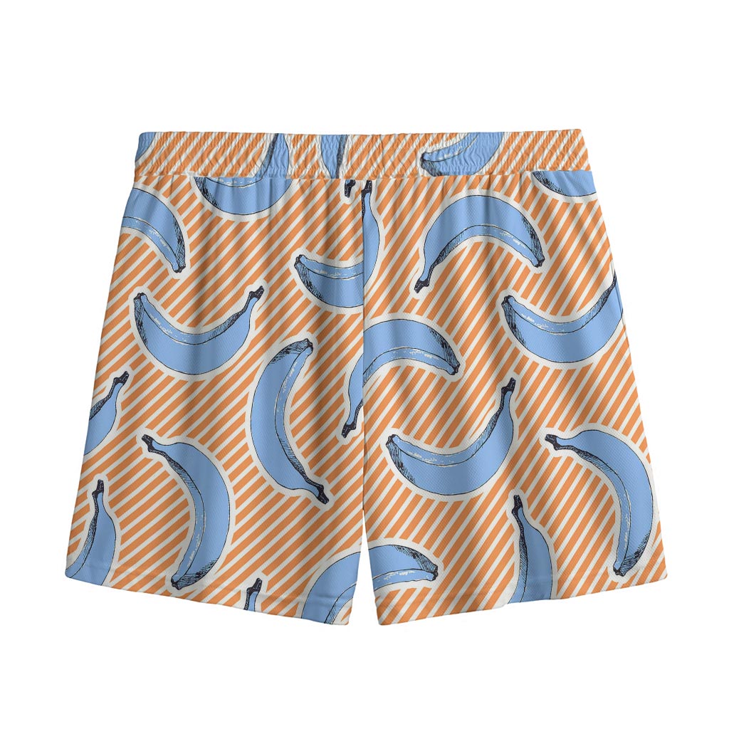 Retro Blue Banana Pattern Print Mesh Shorts