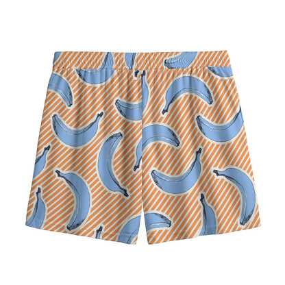 Retro Blue Banana Pattern Print Mesh Shorts