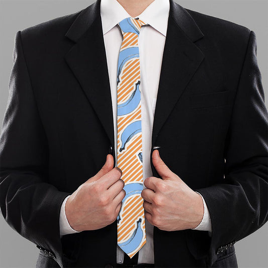 Retro Blue Banana Pattern Print Necktie