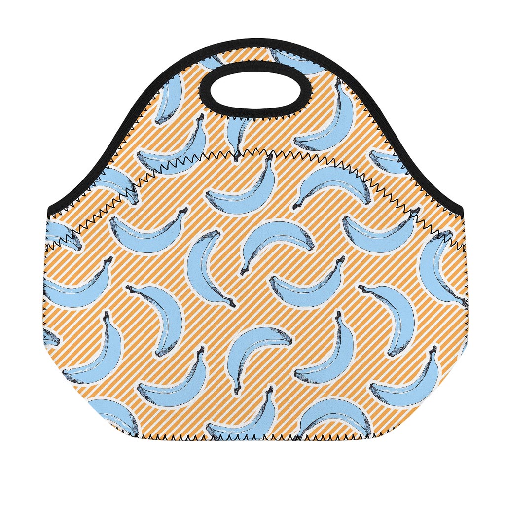 Retro Blue Banana Pattern Print Neoprene Lunch Bag