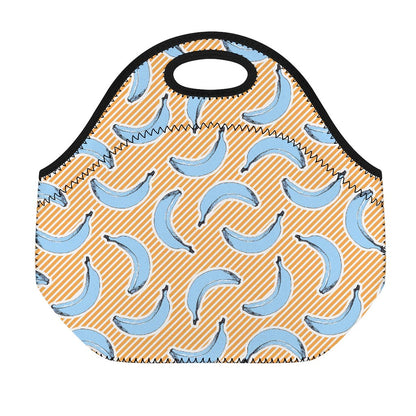 Retro Blue Banana Pattern Print Neoprene Lunch Bag