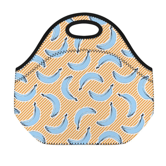 Retro Blue Banana Pattern Print Neoprene Lunch Bag