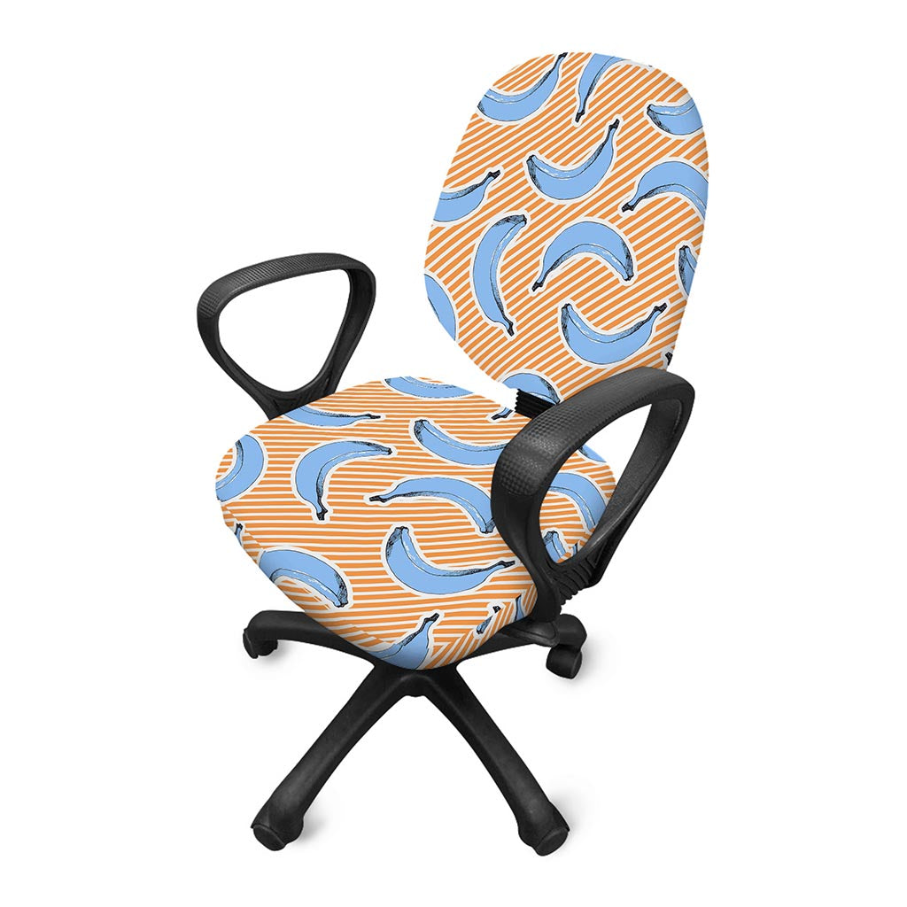 Retro Blue Banana Pattern Print Office Chair Cover