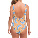 Retro Blue Banana Pattern Print One Piece Swimsuit