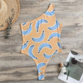 Retro Blue Banana Pattern Print One Shoulder Bodysuit