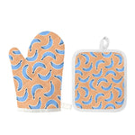 Retro Blue Banana Pattern Print Oven Mitt And Pot Holder Set