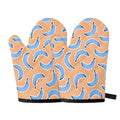 Retro Blue Banana Pattern Print Oven Mitts