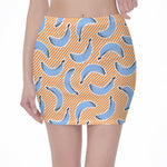Retro Blue Banana Pattern Print Pencil Mini Skirt