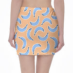 Retro Blue Banana Pattern Print Pencil Mini Skirt