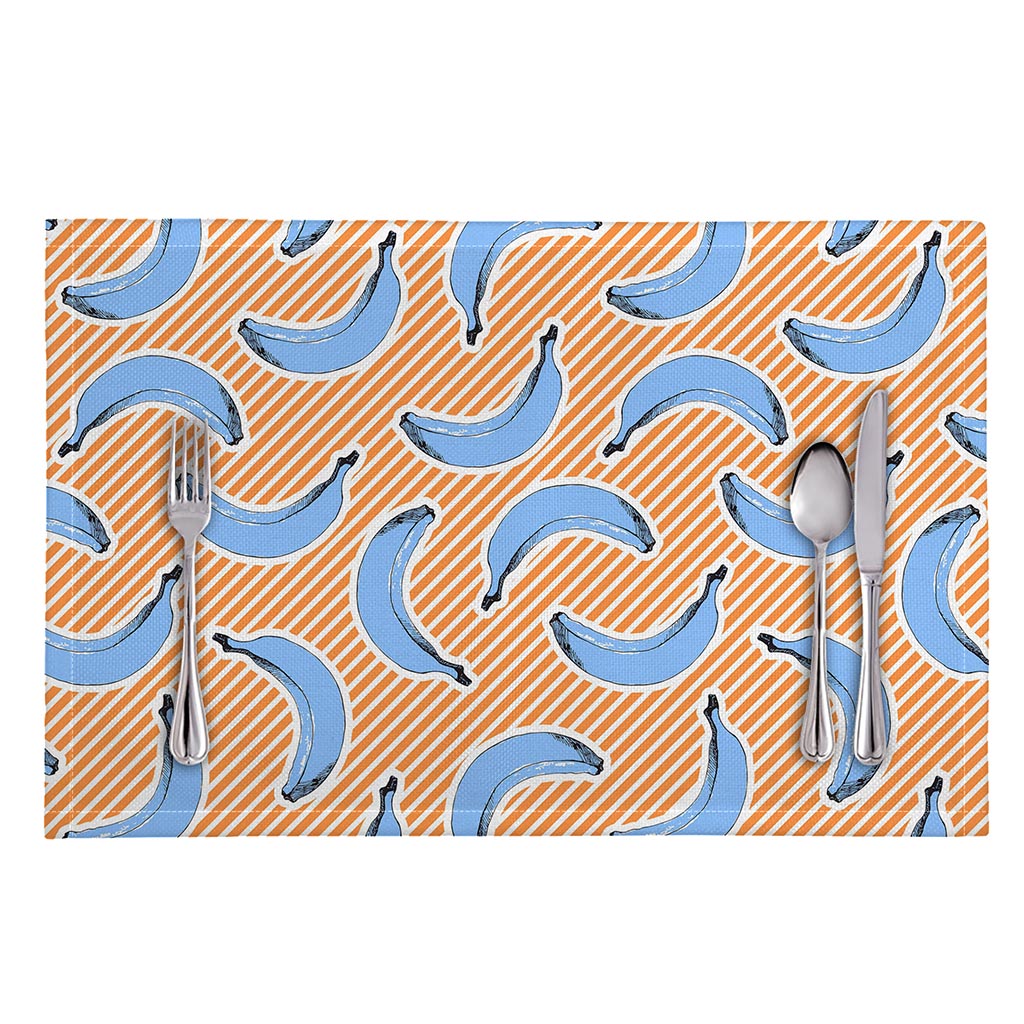 Retro Blue Banana Pattern Print Placemat