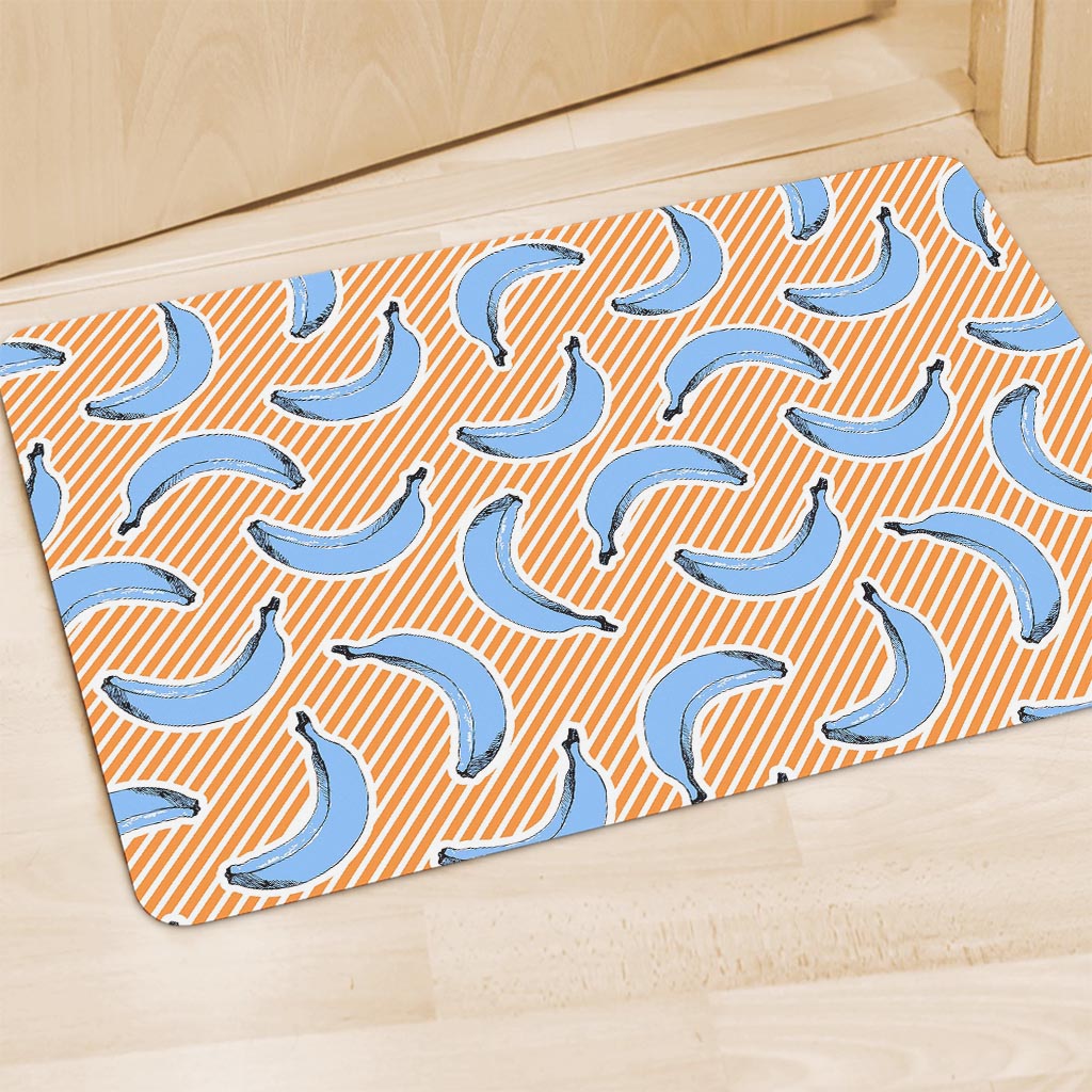 Retro Blue Banana Pattern Print Polyester Doormat