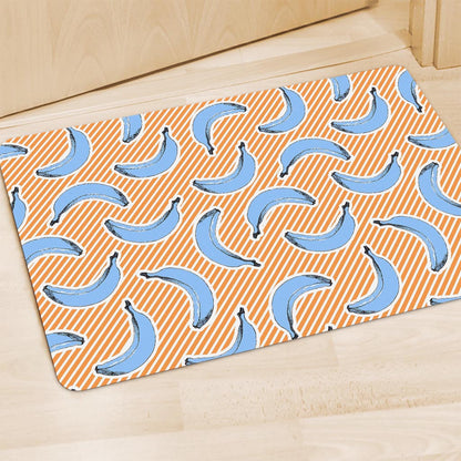 Retro Blue Banana Pattern Print Polyester Doormat