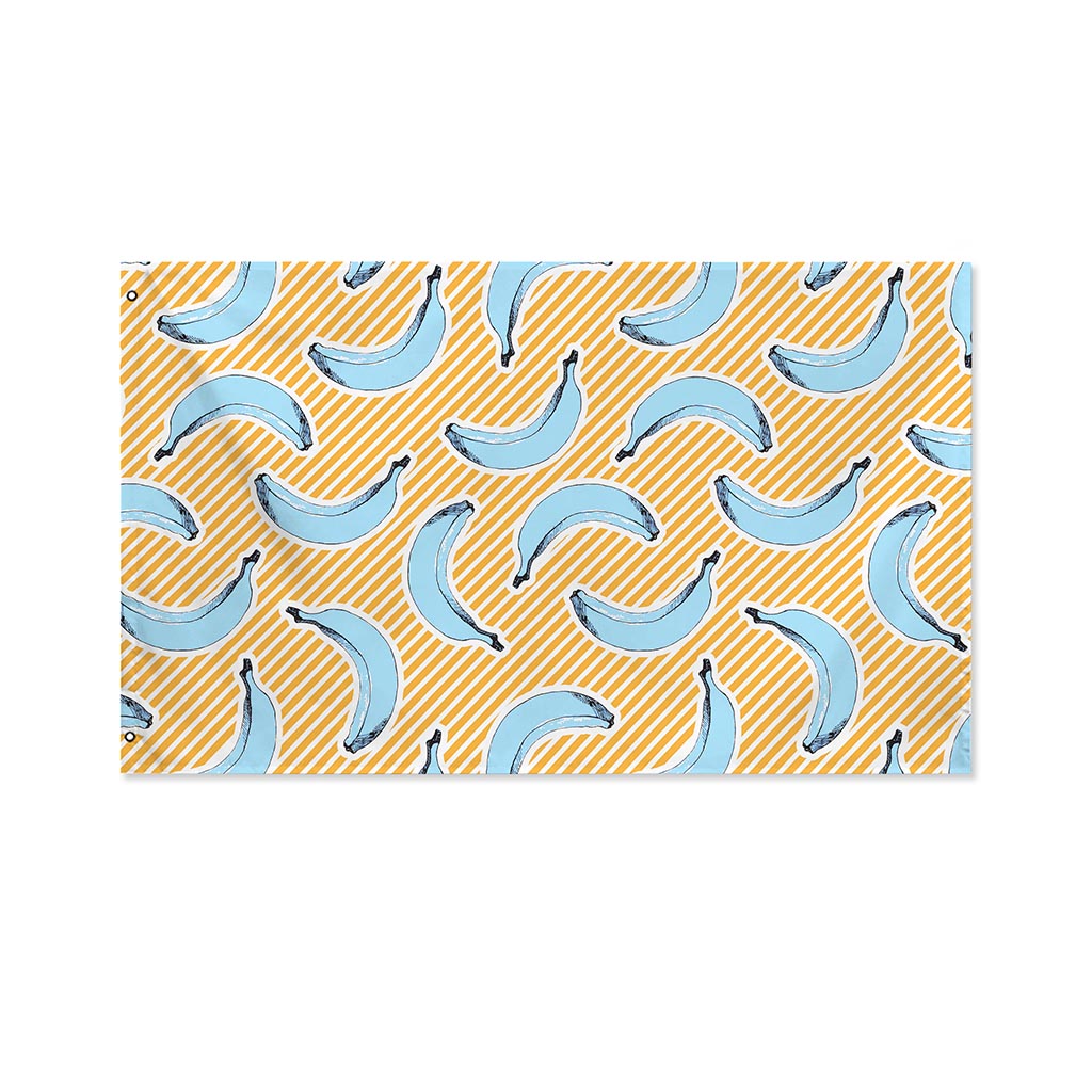 Retro Blue Banana Pattern Print Polyester Flag