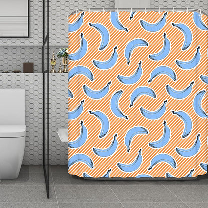 Retro Blue Banana Pattern Print Polyester Shower Curtain
