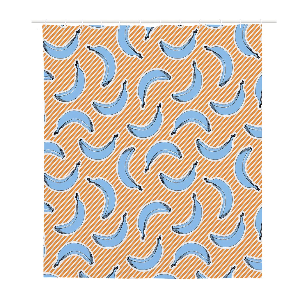 Retro Blue Banana Pattern Print Polyester Shower Curtain