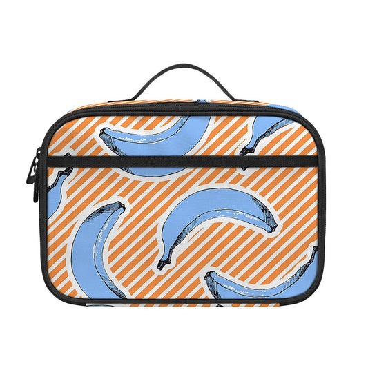 Retro Blue Banana Pattern Print Portable Lunch Bag