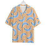 Retro Blue Banana Pattern Print Rayon Hawaiian Shirt