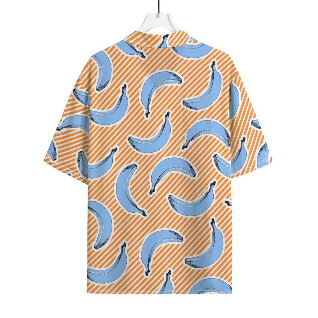 Retro Blue Banana Pattern Print Rayon Hawaiian Shirt