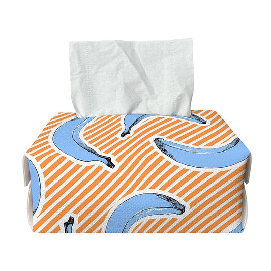 Retro Blue Banana Pattern Print Rectangle Tissue Box Cover