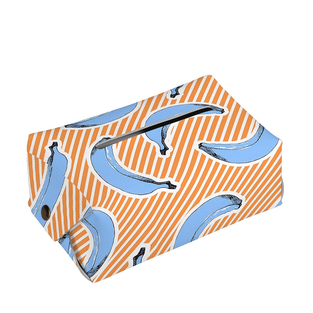 Retro Blue Banana Pattern Print Rectangle Tissue Box Cover
