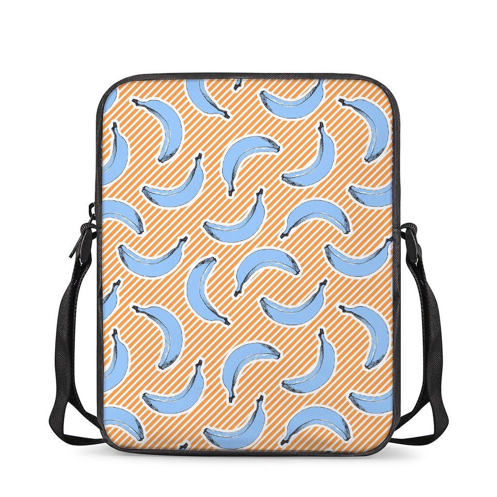 Retro Blue Banana Pattern Print Rectangular Crossbody Bag
