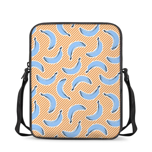 Retro Blue Banana Pattern Print Rectangular Crossbody Bag