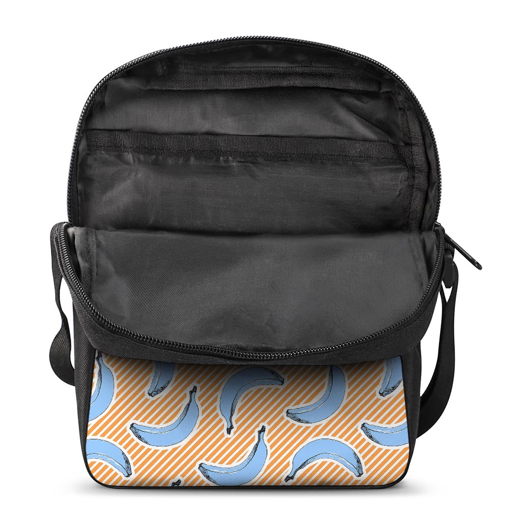 Retro Blue Banana Pattern Print Rectangular Crossbody Bag