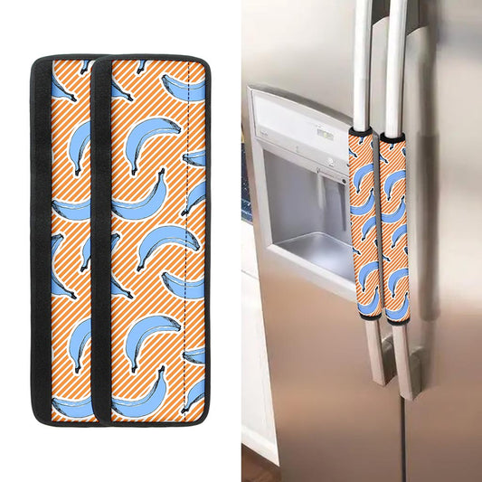 Retro Blue Banana Pattern Print Refrigerator Handle Covers