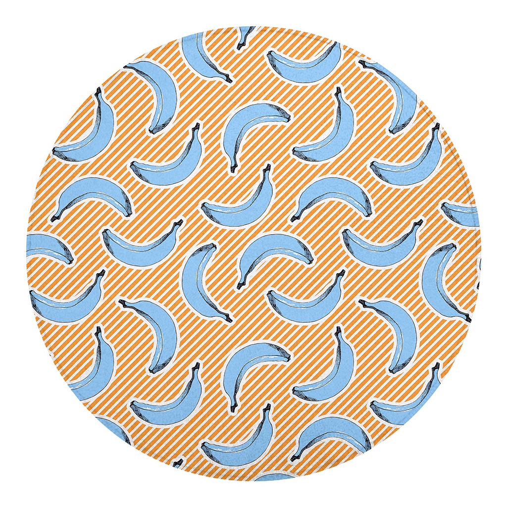 Retro Blue Banana Pattern Print Round Blanket