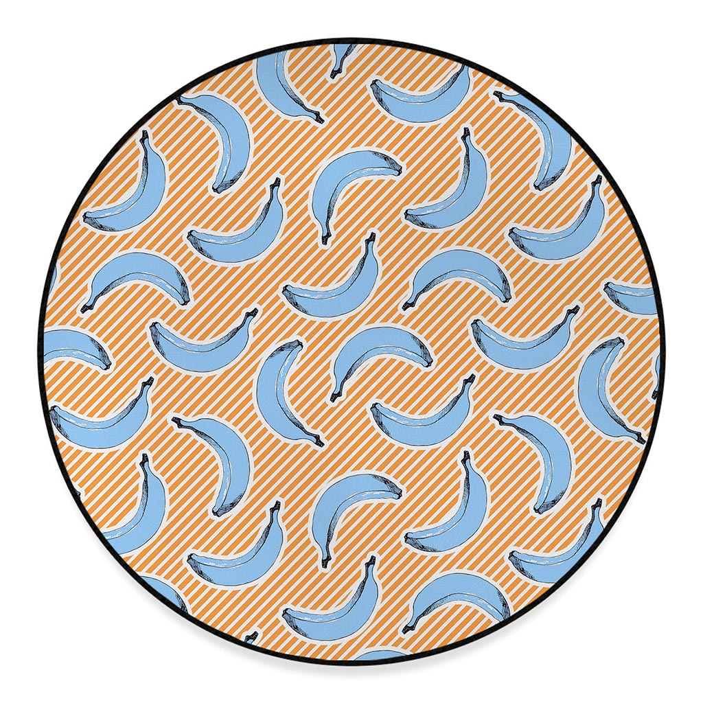 Retro Blue Banana Pattern Print Round Floor Mat