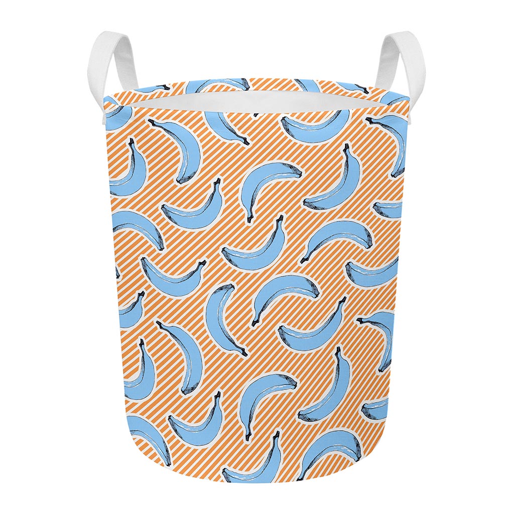 Retro Blue Banana Pattern Print Round Laundry Basket