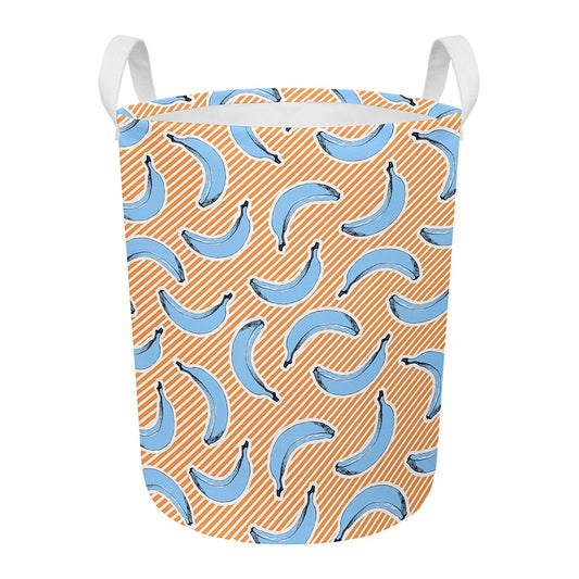 Retro Blue Banana Pattern Print Round Laundry Basket