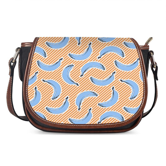 Retro Blue Banana Pattern Print Saddle Bag