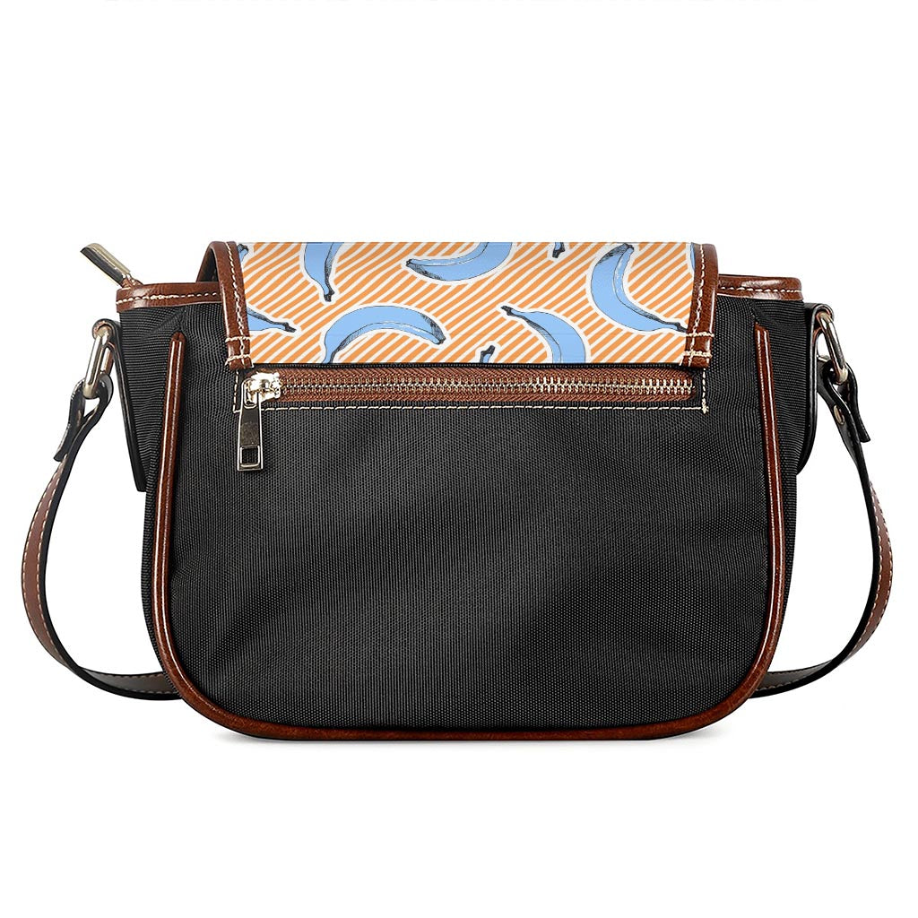 Retro Blue Banana Pattern Print Saddle Bag