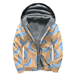 Retro Blue Banana Pattern Print Sherpa Lined Zip Up Hoodie