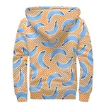 Retro Blue Banana Pattern Print Sherpa Lined Zip Up Hoodie