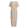 Retro Blue Banana Pattern Print Short Sleeve Long Nightdress