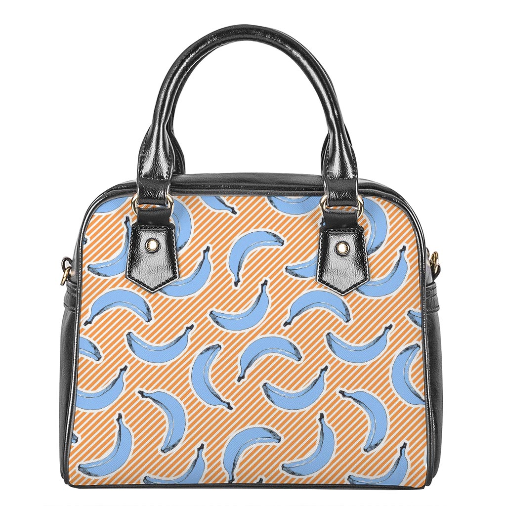 Retro Blue Banana Pattern Print Shoulder Handbag