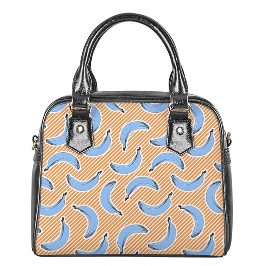 Retro Blue Banana Pattern Print Shoulder Handbag