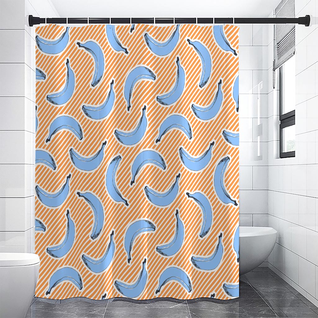 Retro Blue Banana Pattern Print Shower Curtain