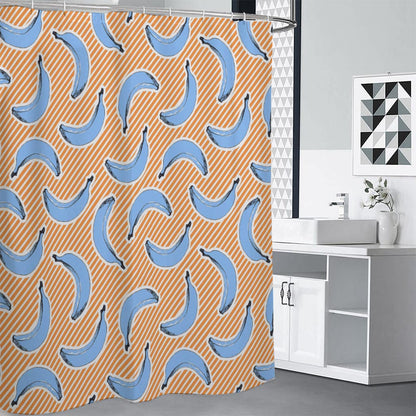 Retro Blue Banana Pattern Print Shower Curtain