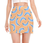Retro Blue Banana Pattern Print Side Slit Mini Skirt