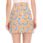 Retro Blue Banana Pattern Print Side Slit Mini Skirt