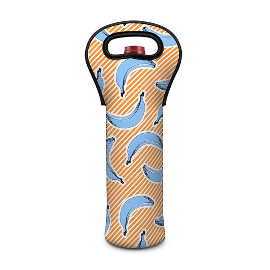 Retro Blue Banana Pattern Print Single Neoprene Wine Tote