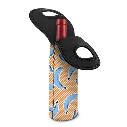 Retro Blue Banana Pattern Print Single Neoprene Wine Tote