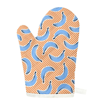 Retro Blue Banana Pattern Print Single Oven Mitt