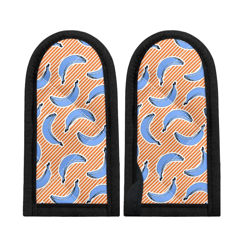 Retro Blue Banana Pattern Print Skillet Handle Cover