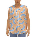 Retro Blue Banana Pattern Print Sleeveless Baseball Jersey