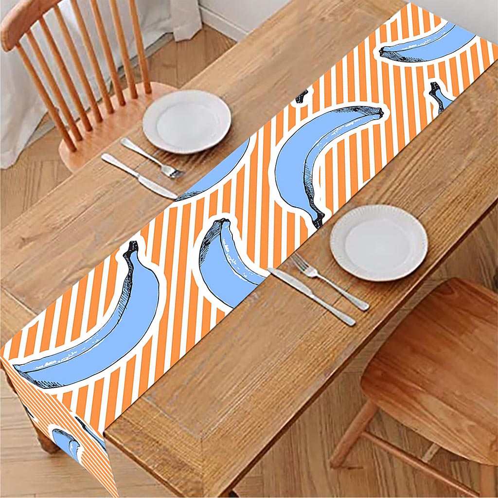 Retro Blue Banana Pattern Print Table Runner